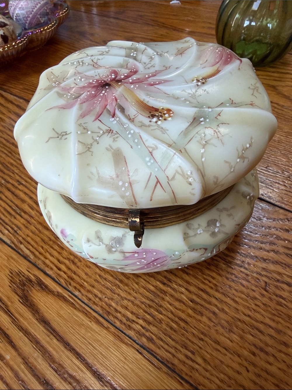 Wave Crest jewelry casket dresser box. Helmschmied Swirl with floral print.
